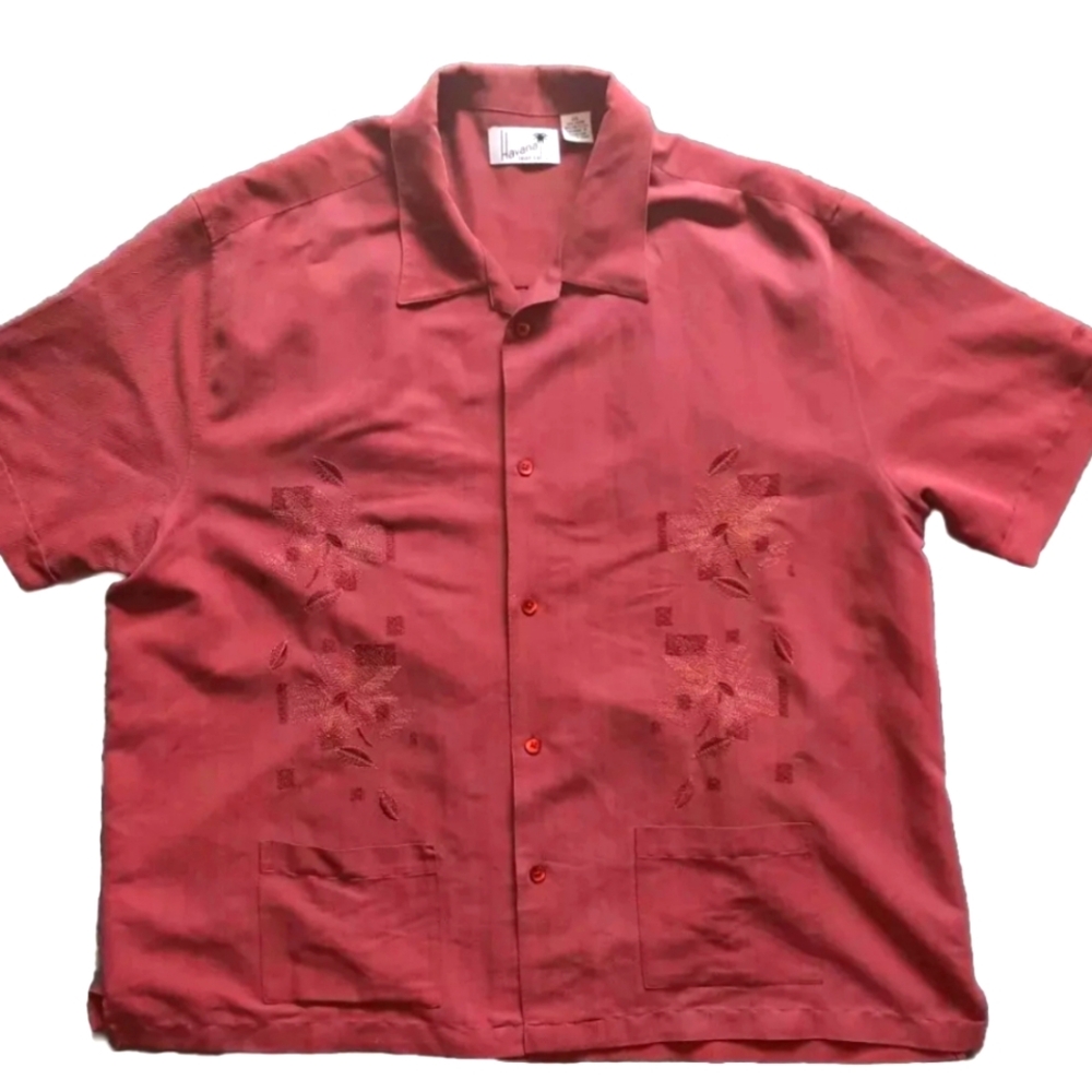 Havana Shirt Company Brown Textured Hawaiian SS Shirt Big Men's Size: 2XL